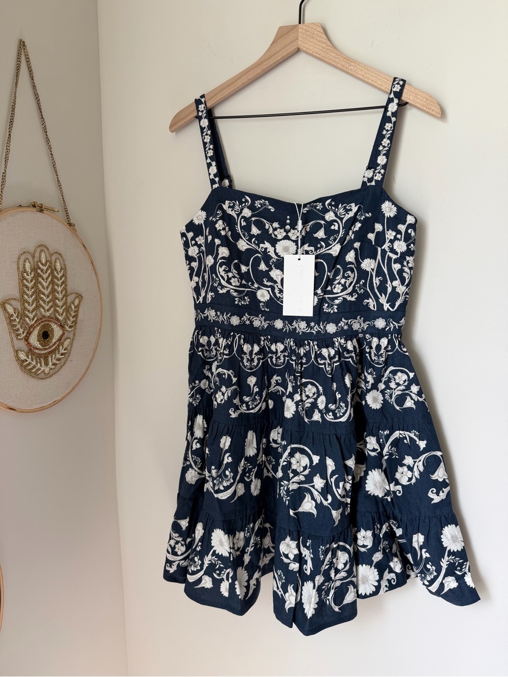 Caroline Constas Navy and White floral mini dress